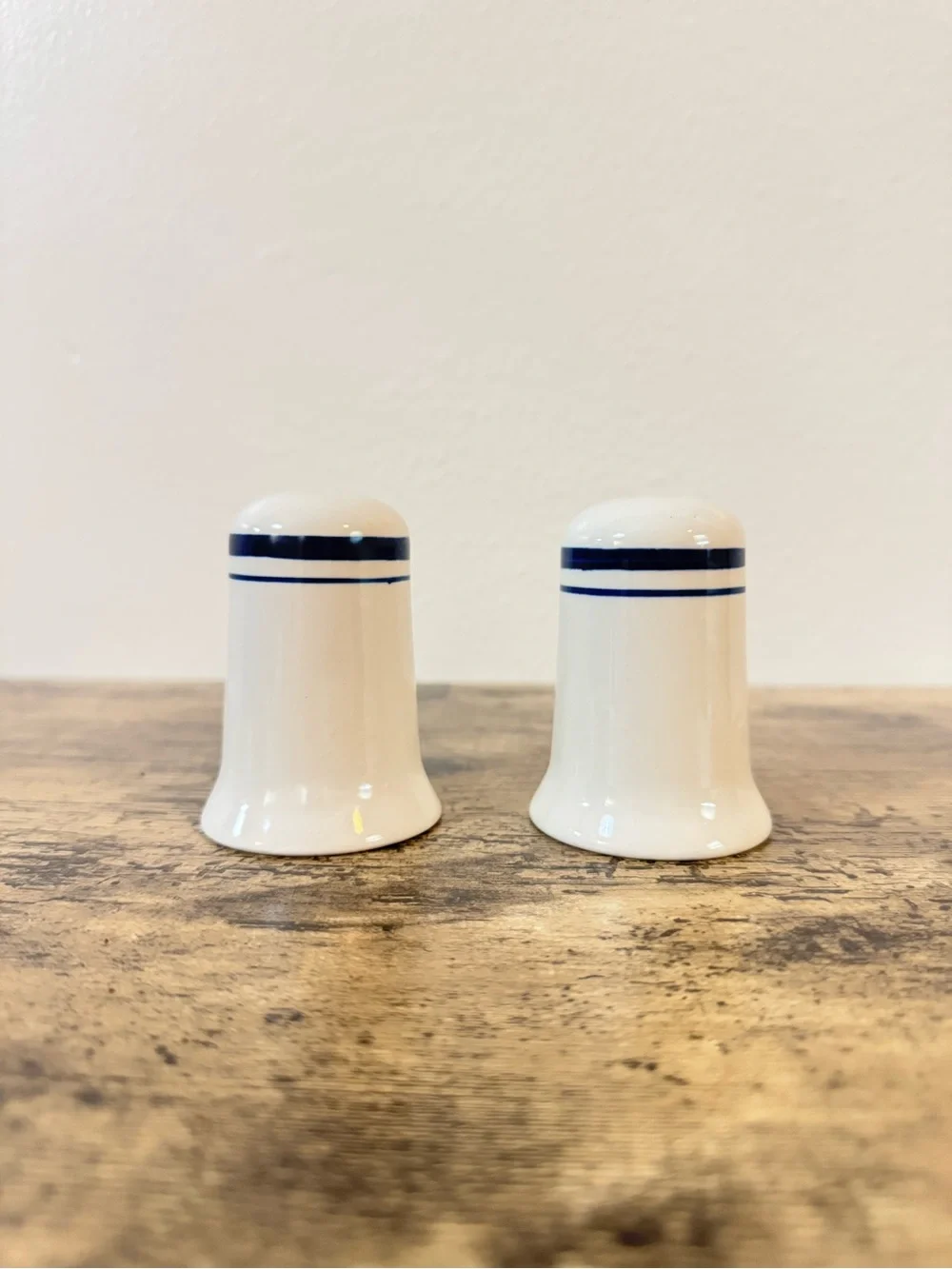 Blue Stripe Stoneware Salt & Pepper Shakers | Set of 2